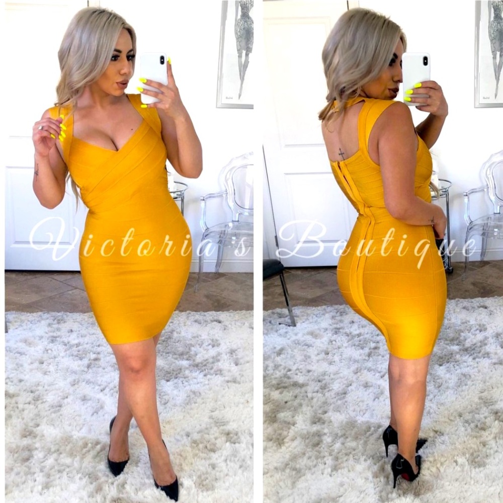 Mustard yellow bandage dress